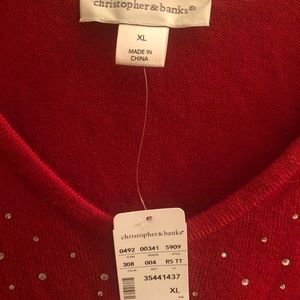 Red V neck long sleeve sweater